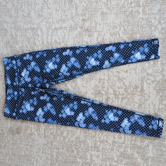 Inner Spirit Polka Dot Yoga Leggings S Blue White Pattern - Picture 4 of 15